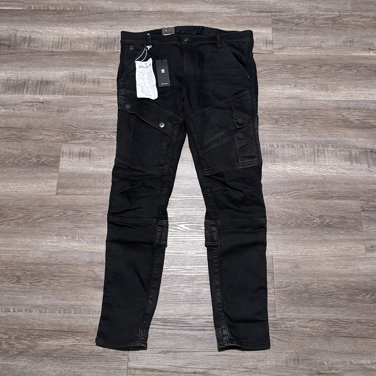 G-Star Raw Airblaze 3D Skinny Black Multi Pocket Moto Cargo Jeans Mens 36×32 NEW