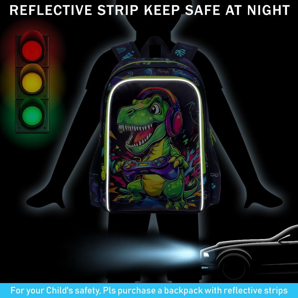 3PCS Boys Dinosaur Play Game Backpack Set, Water Resistant 16″ Kids Preschool Bo