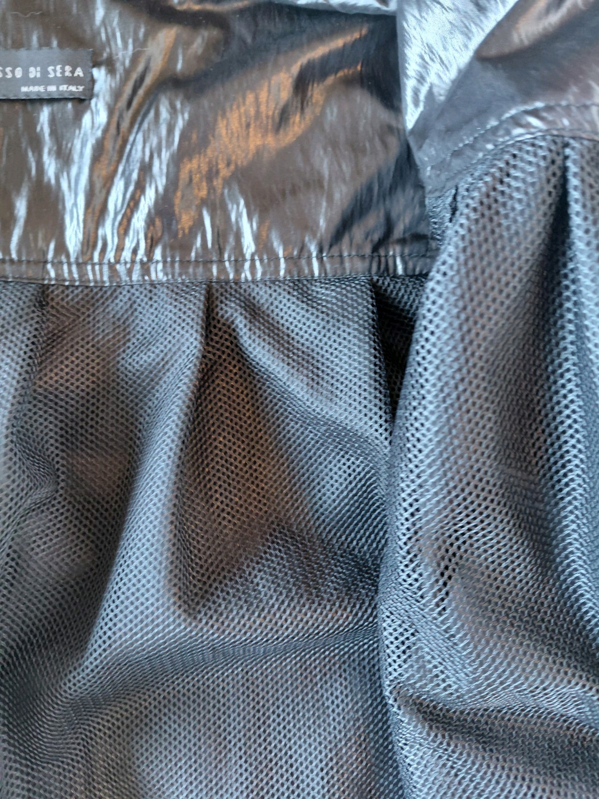 VTG Rosso Di Sera Italy Wet Look Shiny Black Jacket Hooded Y2K Cropped Balloon