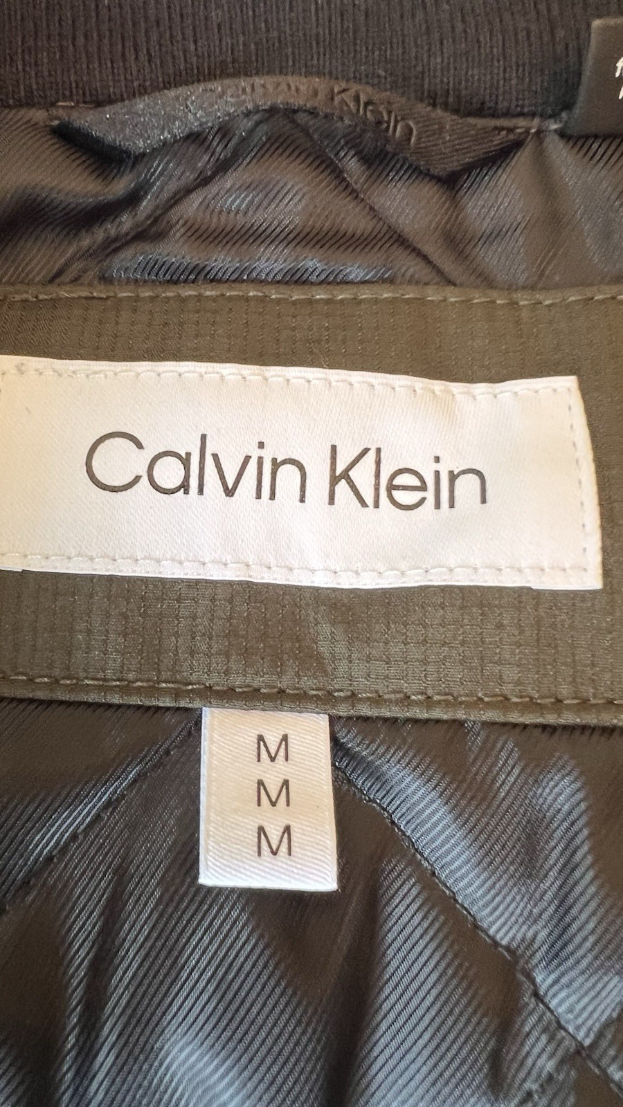 Calvin Klein Men’s Green Bomber Jacket Full Zip Lined Stand Collar Size M