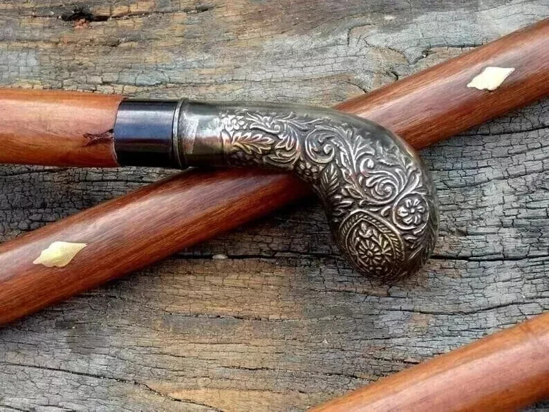 Men’s Vintage Walking Cane Wooden Walking Stick Antique Brass Designer Handle