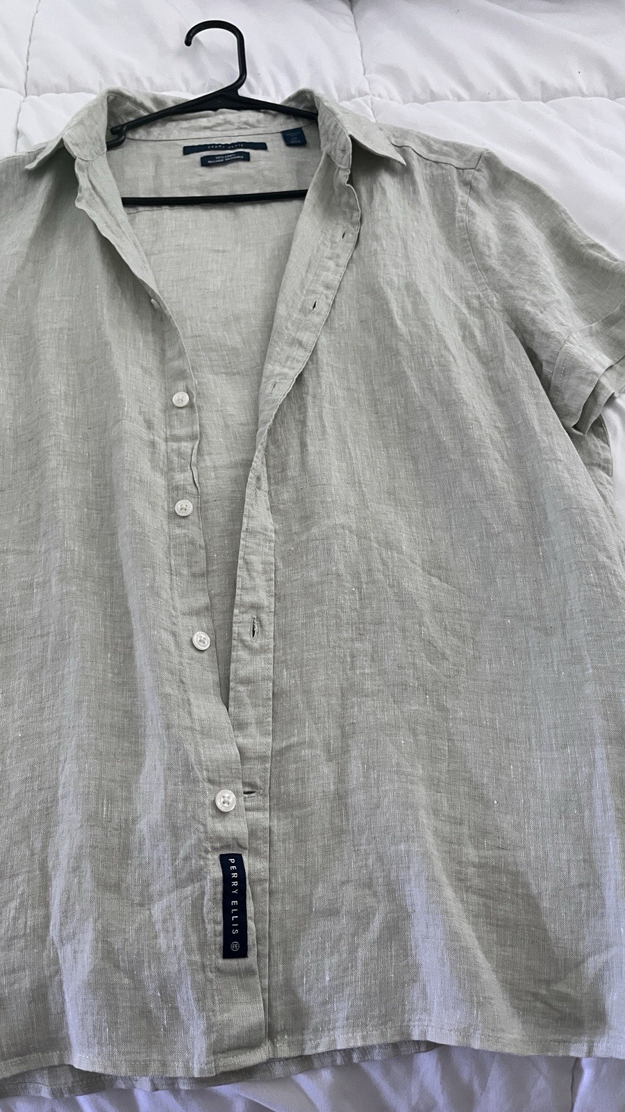 Perry Ellis Men’s Pink Linen Short Sleeve Button-Up Shirt L/G, Machine Wash