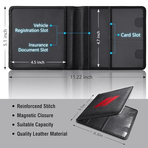 Small Leather Car Registration and Insurance – 13cm x 14cm – Black Box – Red Ram