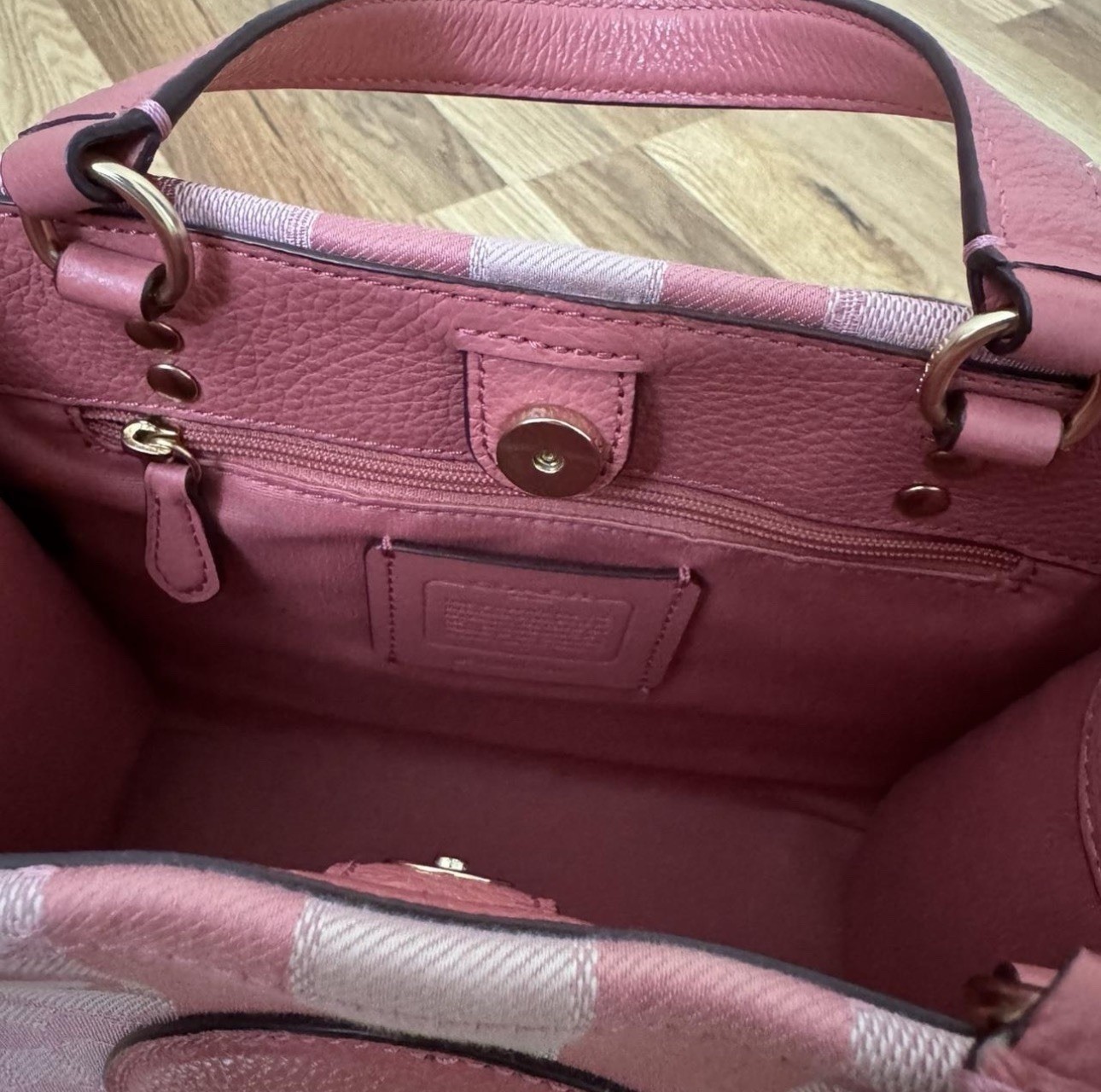 authentic pink coach dempsey 22 tote bag with pink round coin purse