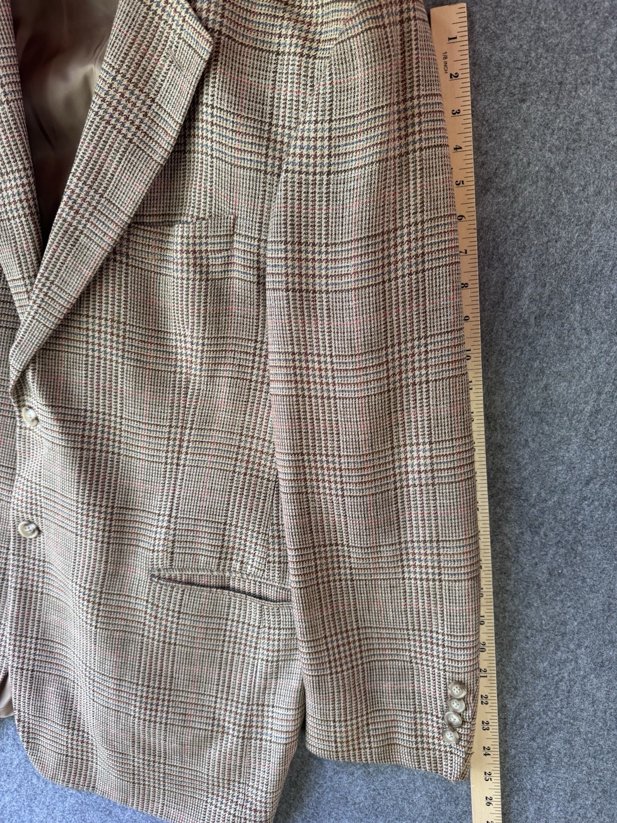 Brooks Brothers Men’s Brown Plaid Tweed Silk Linen Wool Sport Coat 44 Made Italy