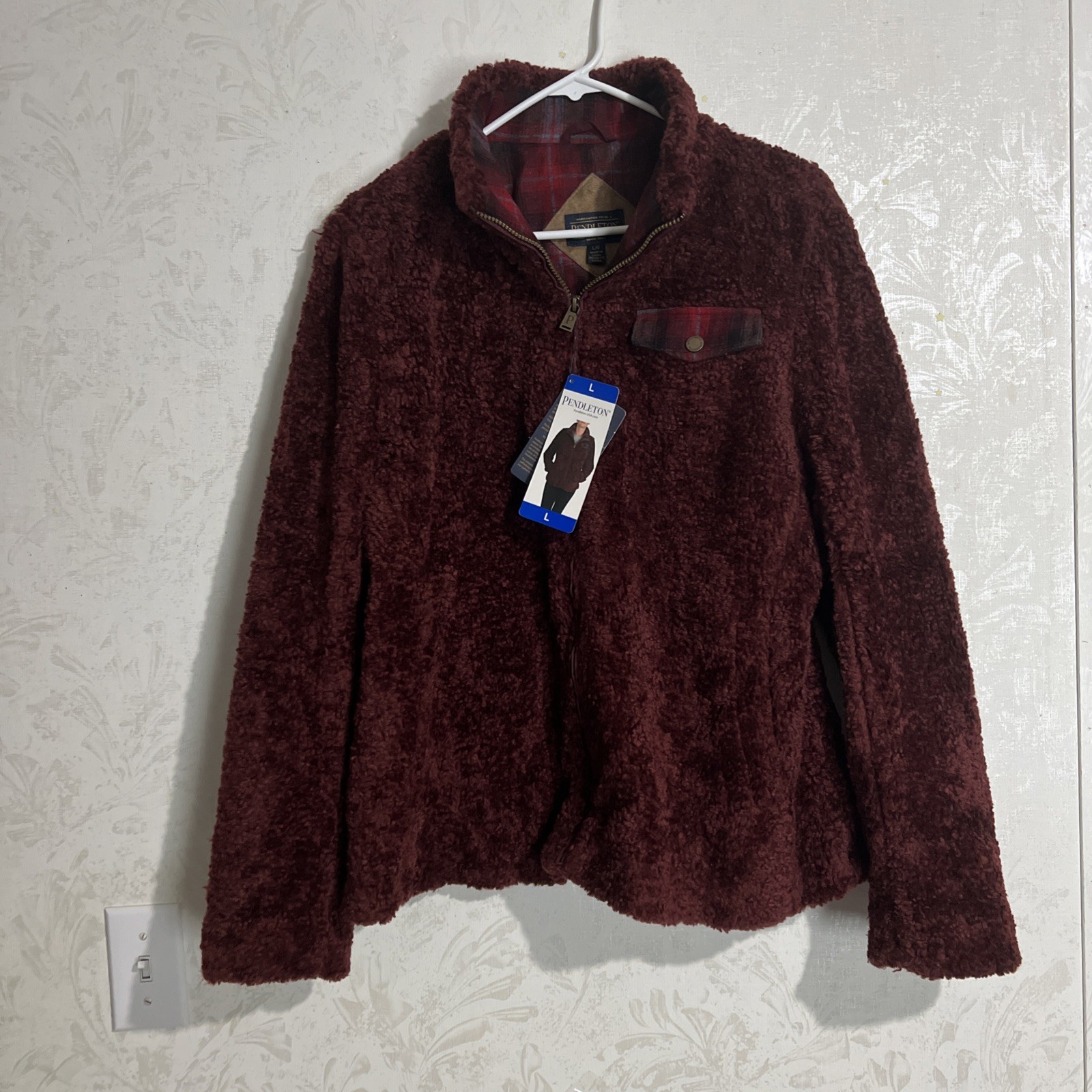 Pendleton Women’s Full-Zip Fuzzy Jacket Coat Sharpa Burgundy/ Red Large NWT