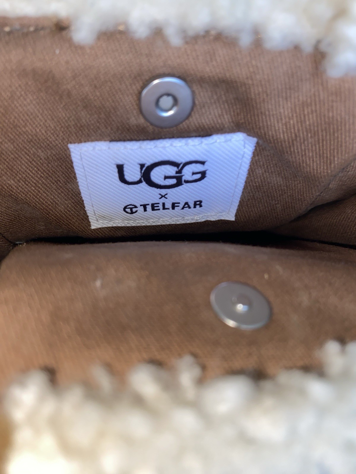 UGG x Telfar Chestnut Small Tote Bag Shearling Trim Charm Crossbody Strap