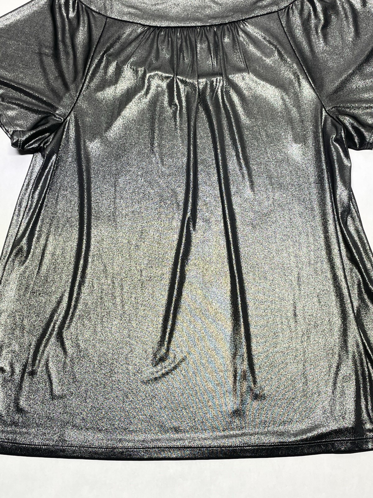 Silver Metallic Liquid Knit Flutter Sleeve Top Size L Y2K Cyber Fairy Whimsigoth