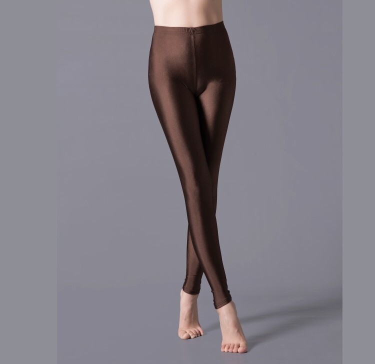 Luxallacki Oily Shiny High Waist Elastic Slim Pants Yoga Leggings Gym Sports