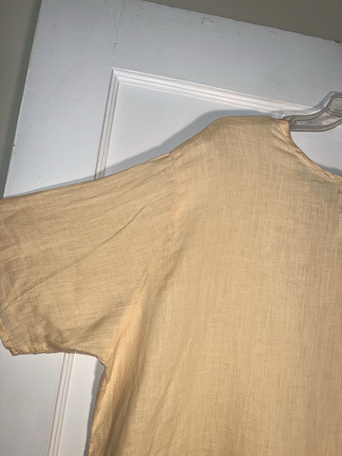 FLAX by Jeanne Engelhart 100% Linen Short Sleeve Tunic Top Yellow Size M. d674