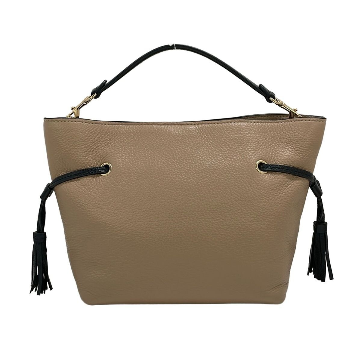 COACH Andy Crossbody Beige Black Pebble Leather Drawstring Tote Auth