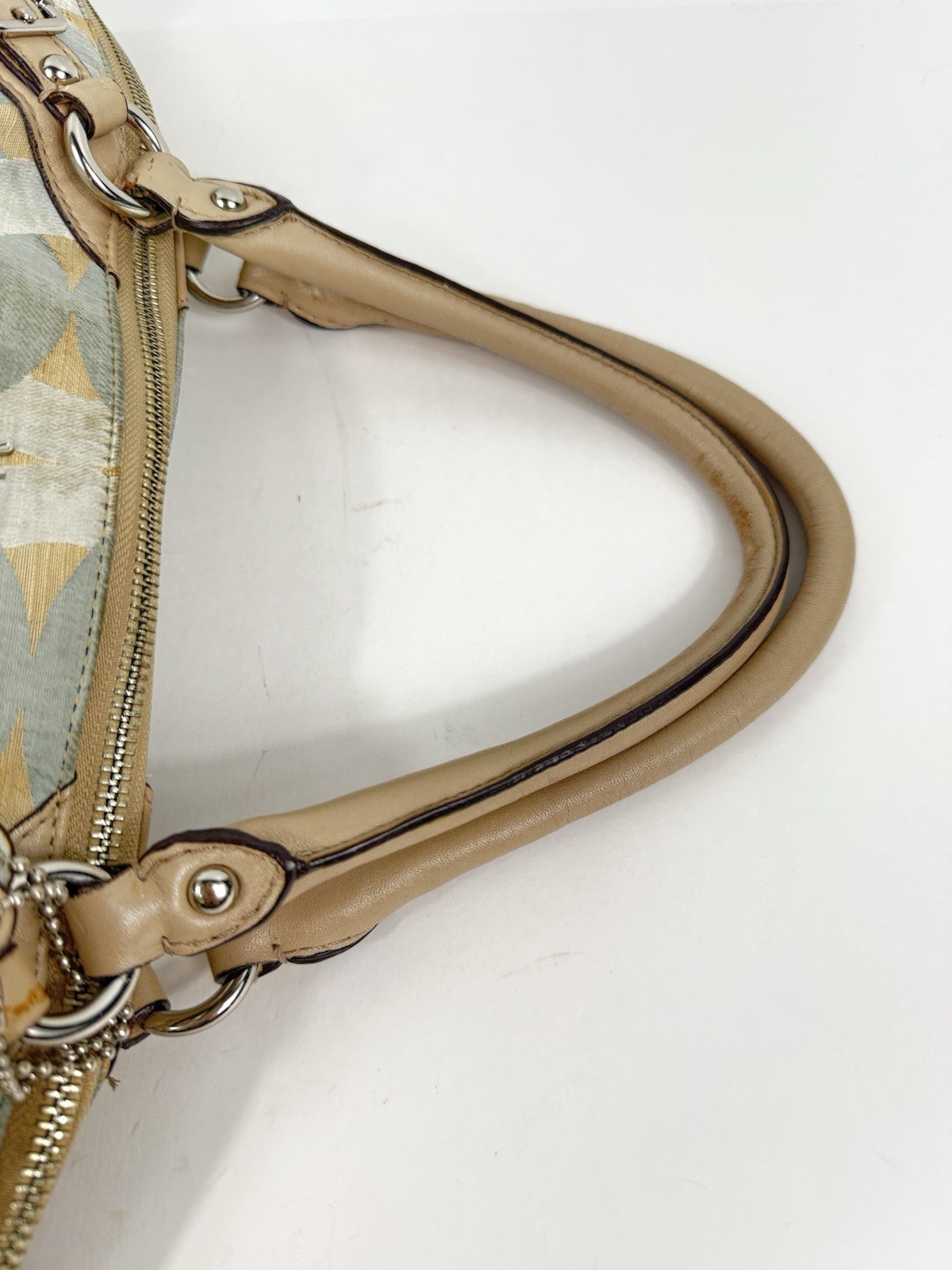 COACH Madison Shantung Chainlink Sophia Satchel Silver Bay Mist Leather/ Fabric