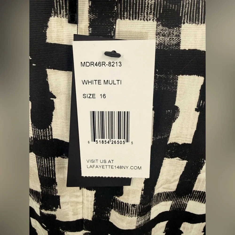 Lafayette 148 New York Designer Sleeveless Black & White Grid Dress Size 14 NWT