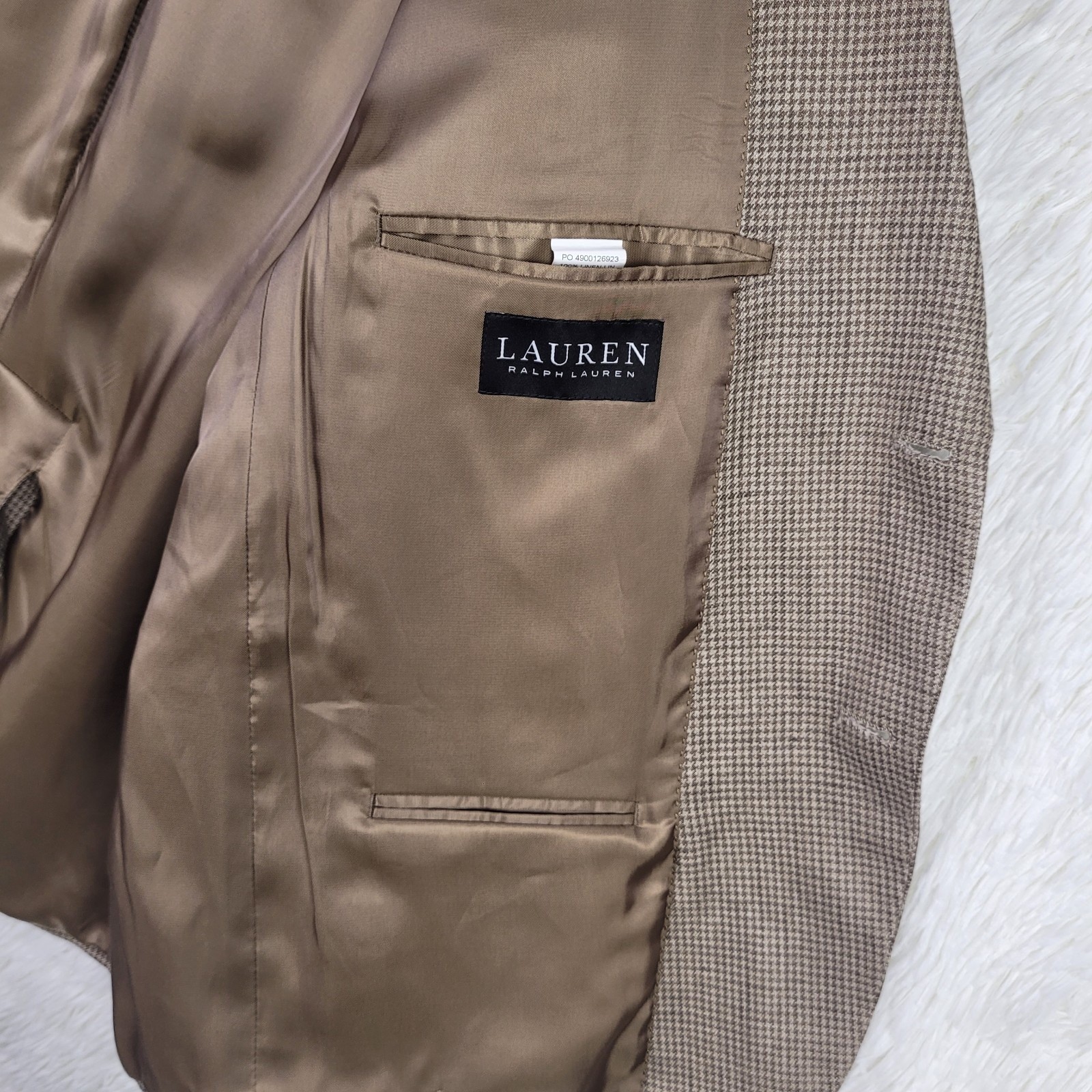 Lauren Ralph Lauren Mens 44S Tan Houndstooth 100% Linen Blazer Sport Coat Jacket