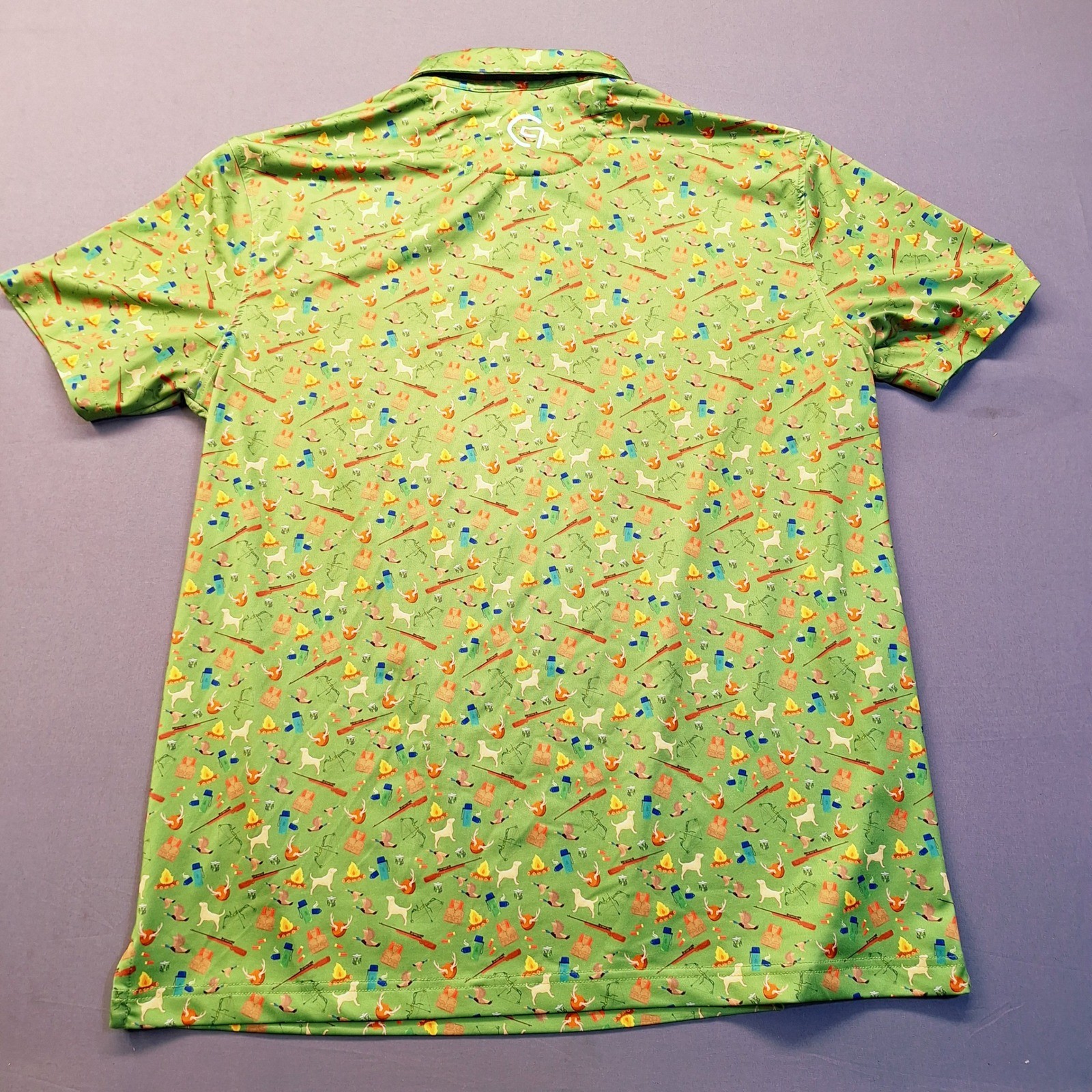 Vitamin G Mens Green Hunting Camping Novelty Print Performance Golf Polo Shirt L