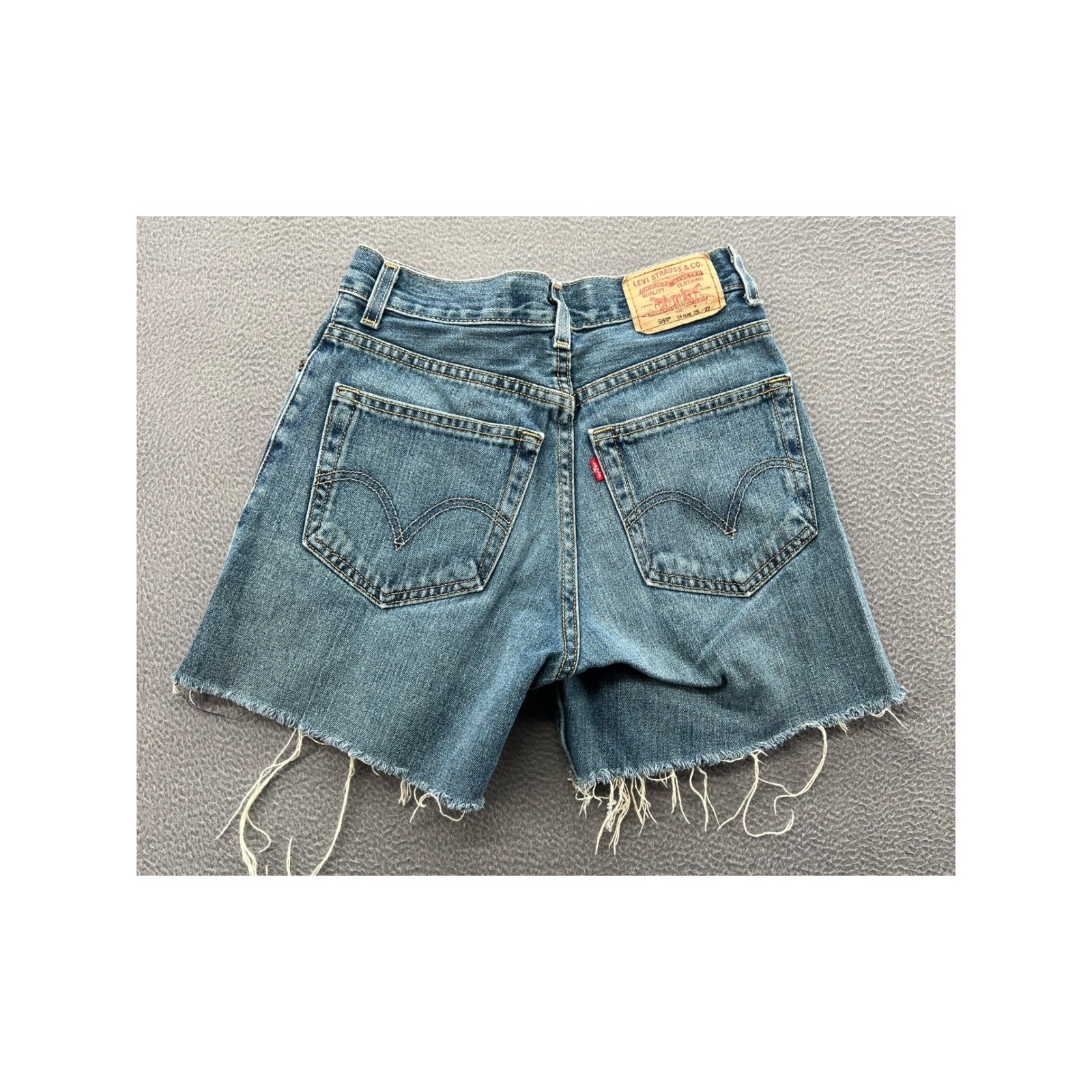 Levis 569 Loose Straight Denim Cut Off Shorts Blue Medium Wash 14 Slim