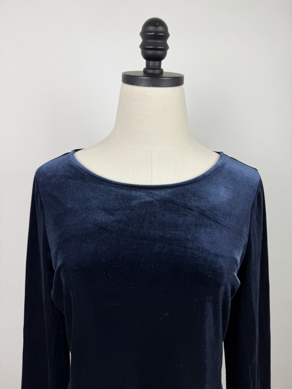 Boden Velvet Shirt Womens 10 Navy Blue Velour Top Minimal Preppy Stretchy Lined