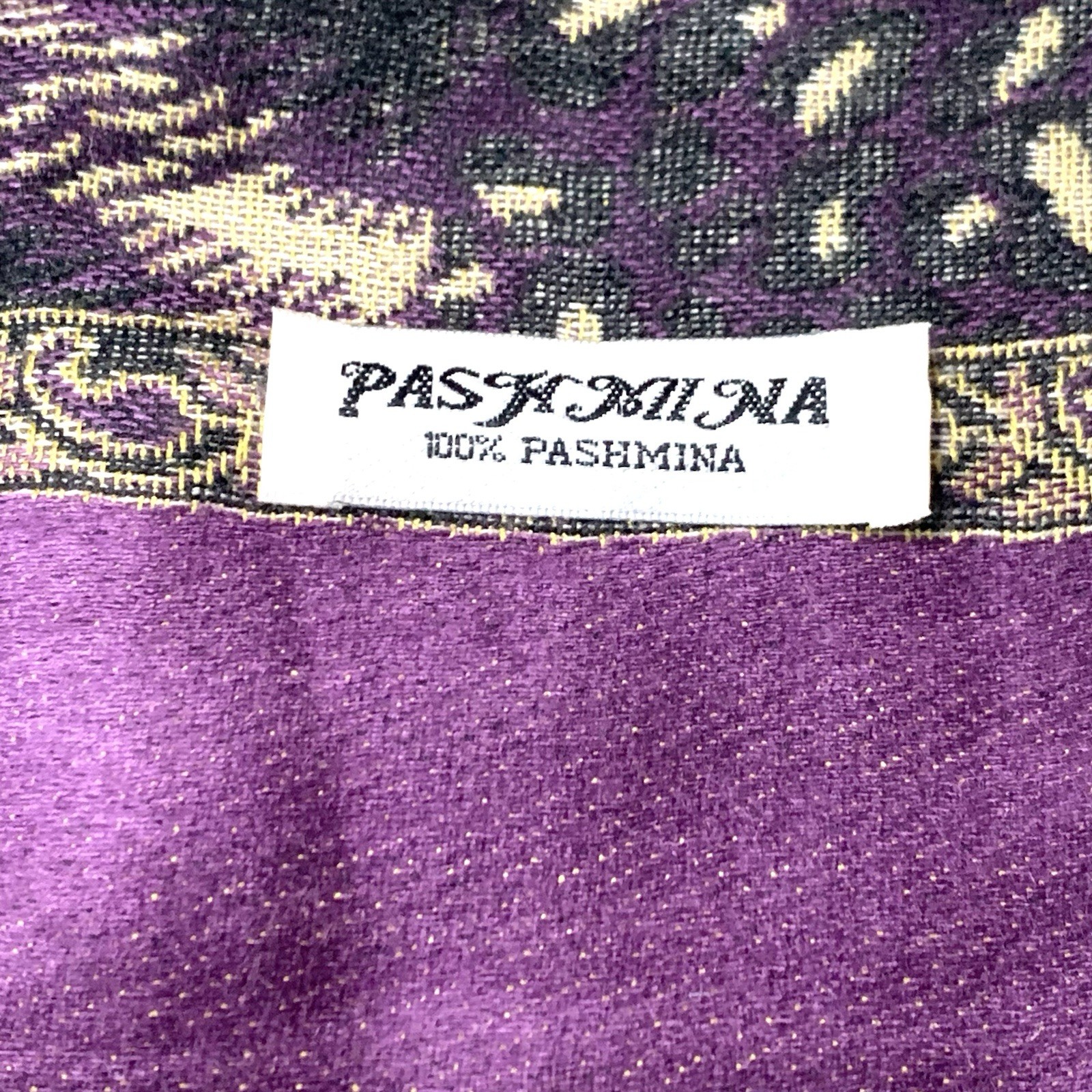 100% Pashmina Purple Black Geometric Fringe Animal Print Scarf Shawl 68″X26″
