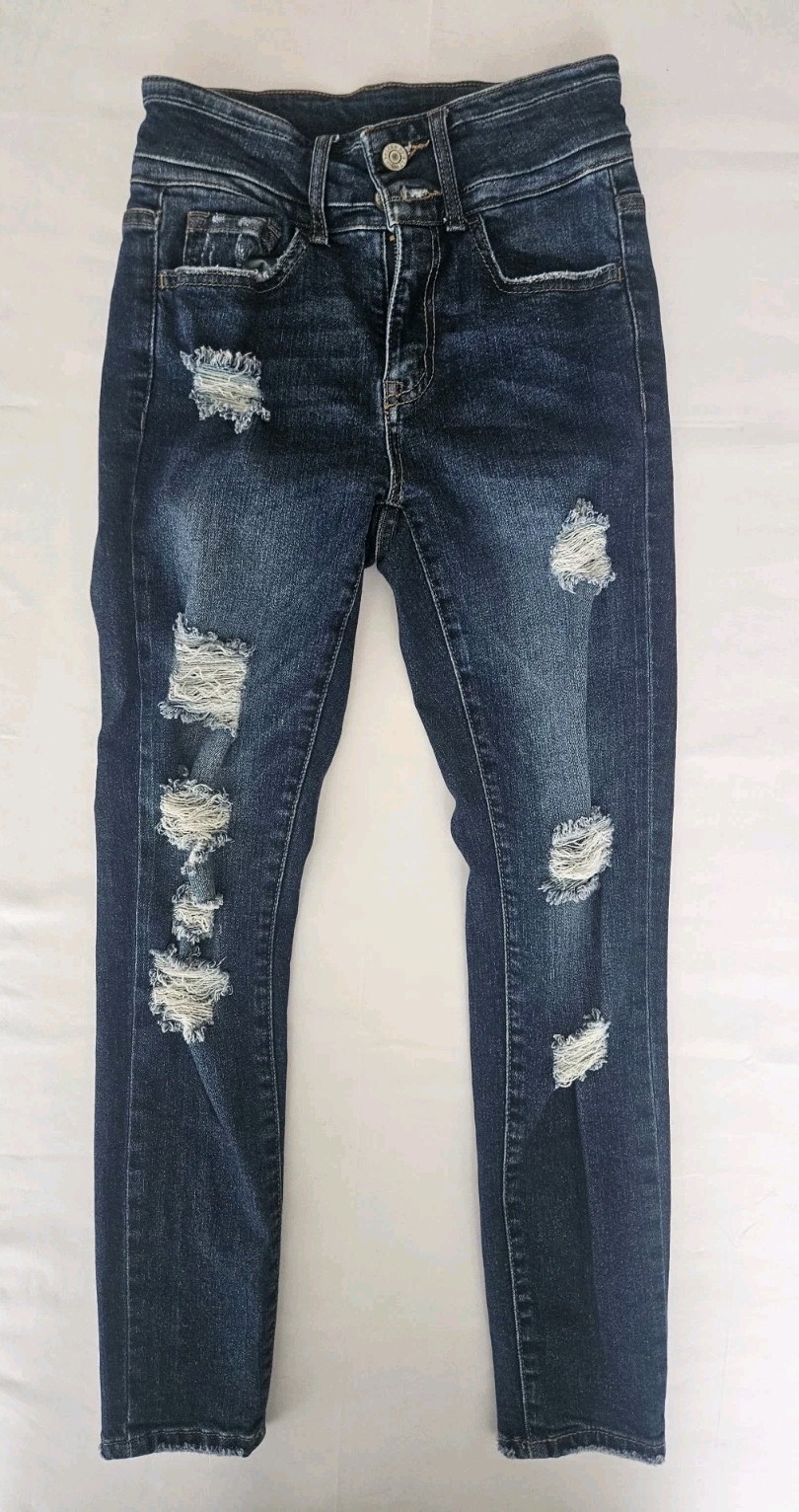 Bridge By Gly High Rise Skinny Jeans Womens 25 Blue Medium Wash Distressed Denim