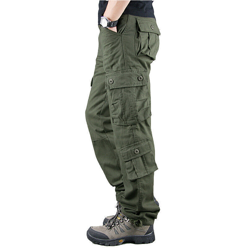 8 Pockets Men’s Cargo Pants Cotton Work Trousers Tactical Combat Outdoor Pants