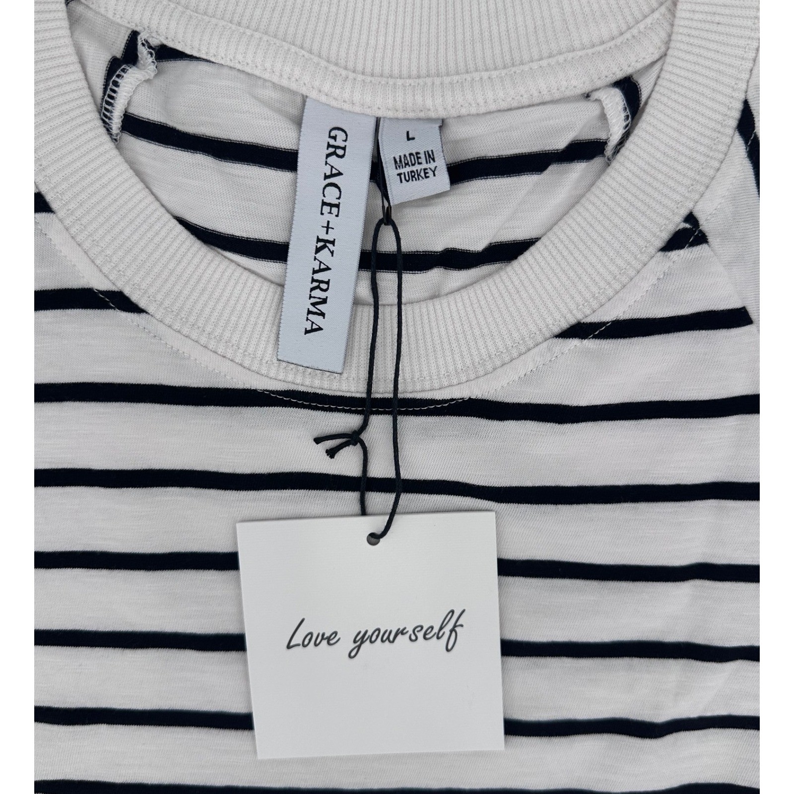 Grace + Karma Puff Sleeve Striped Top Women’s Large White Black NEW