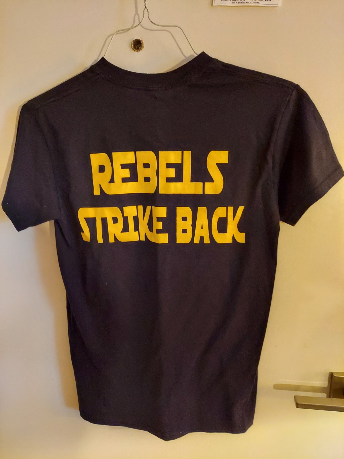 Gildan black t-shirt, Star Wars on front, Rebels Strike Back on back, size S
