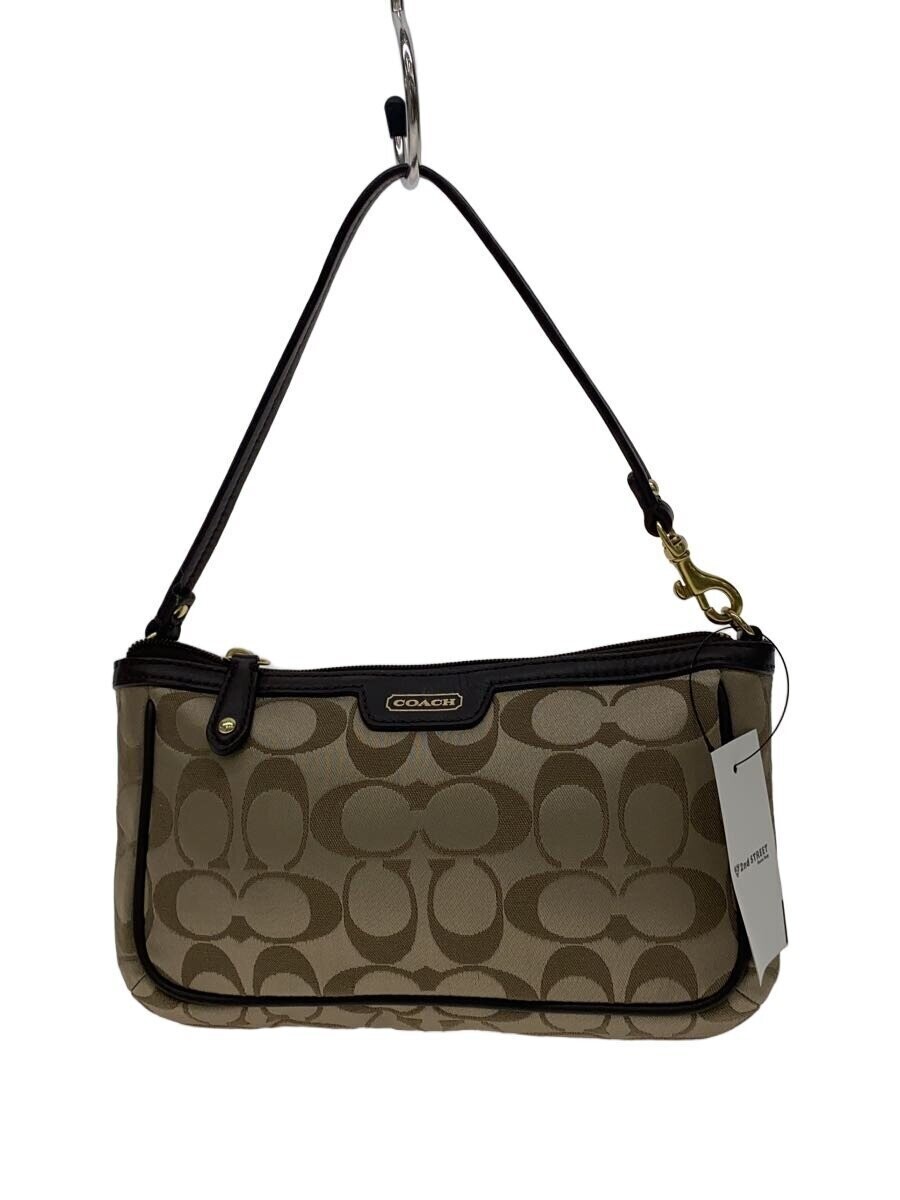 COACH Signature Accessory Pouch Beige Canvas Logo Shoulder Bag 7.87in