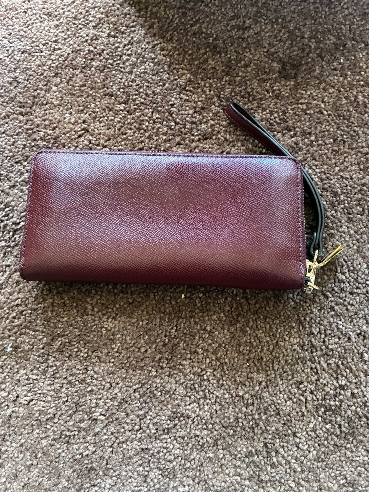 Michael Kors Burgundy Zip-Around Wristlet Wallet Gold Tone Detachable Strap Logo