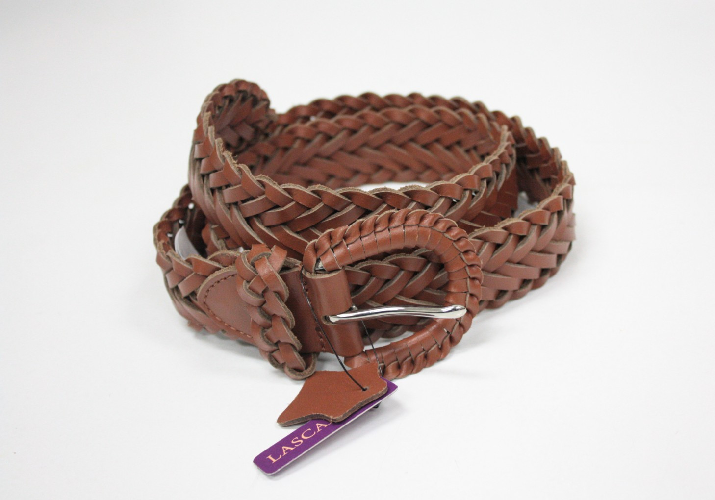 Lascana Women’s Braided Leather Belt Brown Size Large Length 43 in