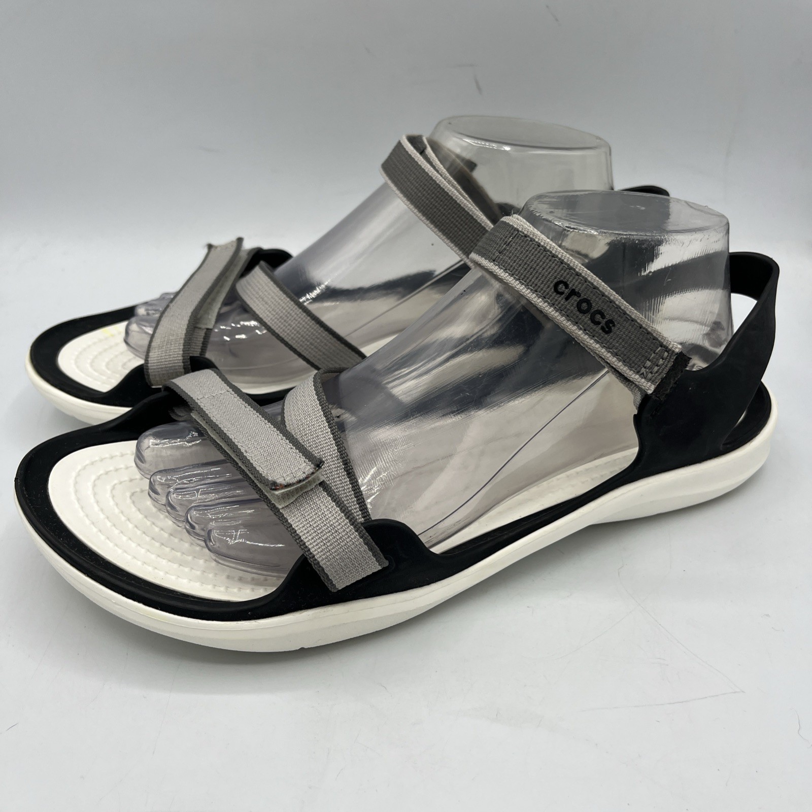 Crocs Swiftwater Webbing Sandals Womens 10 Black White Ankle Strap Comfort
