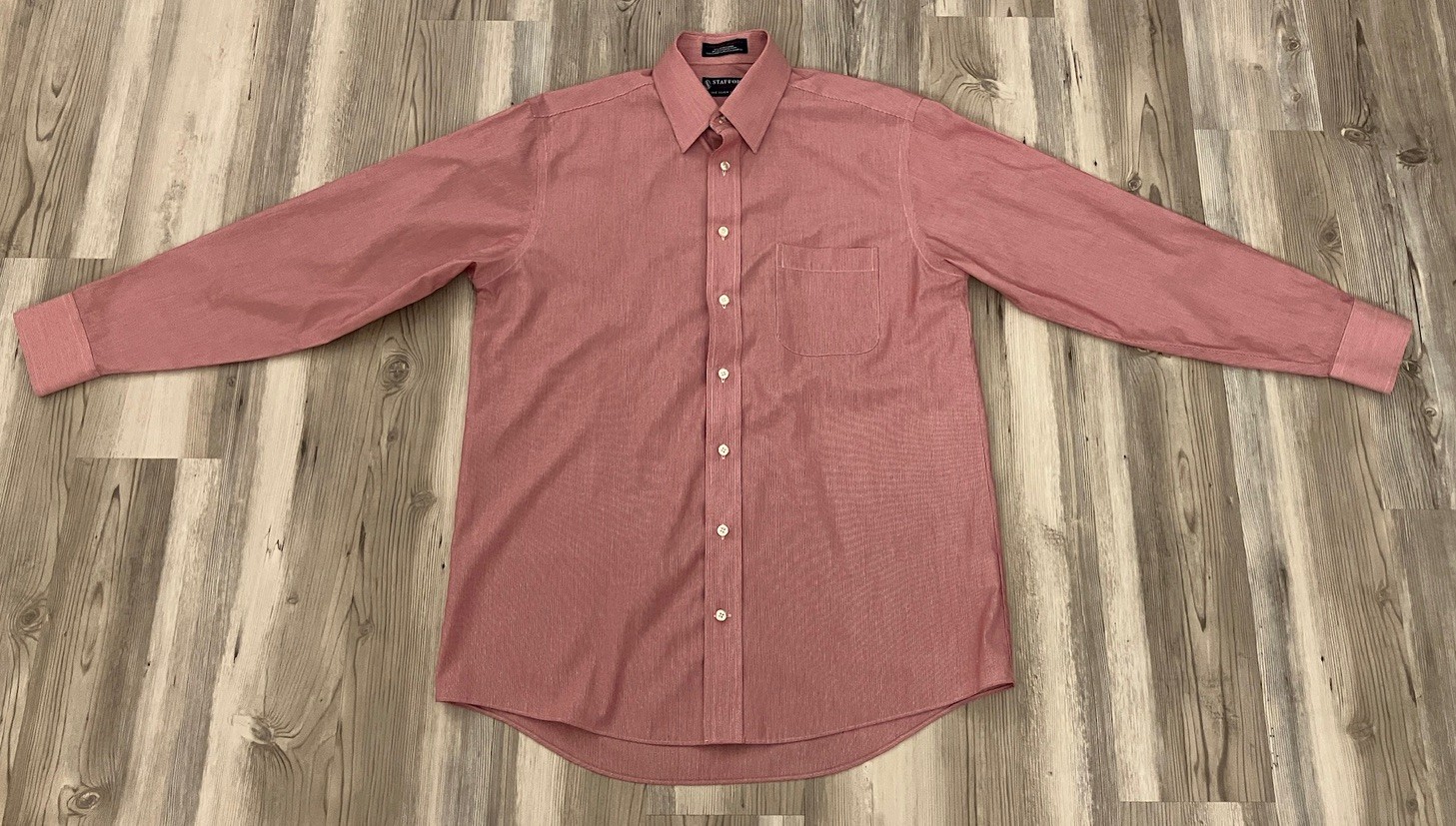 Stafford Performance Super Shirt Mens 15.5 32/33 Red Striped Long Sleeve