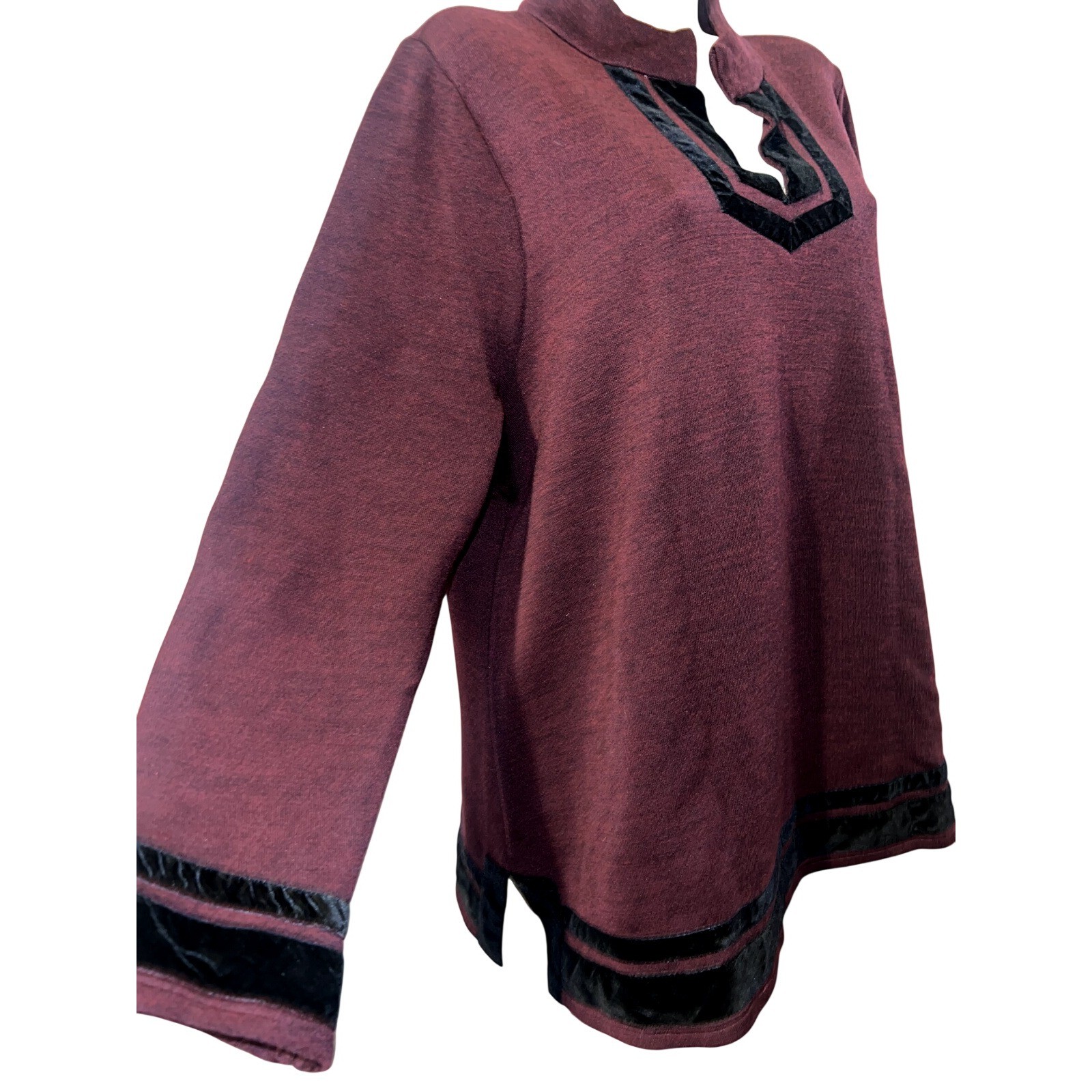 Soft Surroundings Burgundy Wool Blend Velvet Trim Split Neck Tunic Sweater 3X