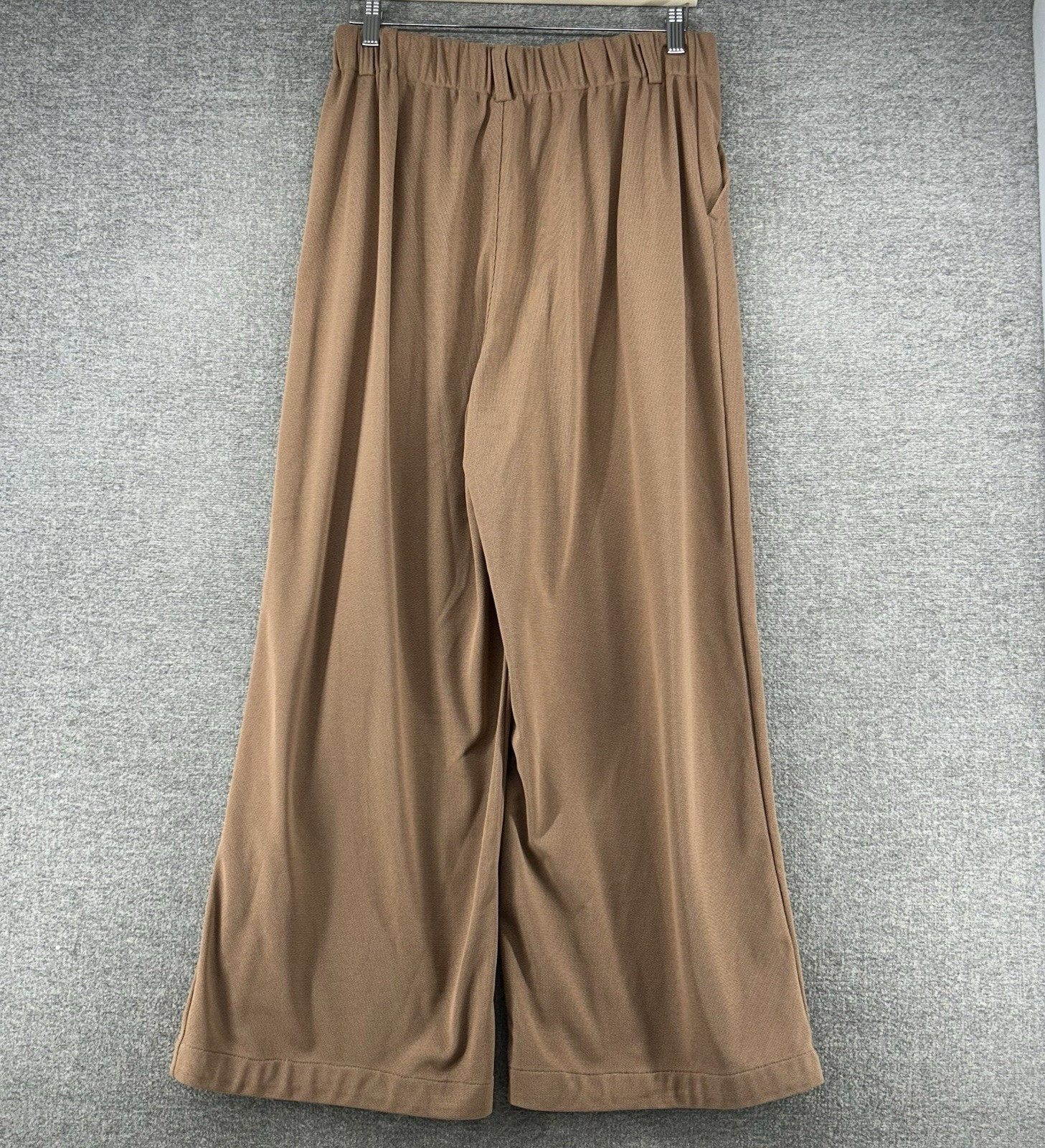 Halara Wide Leg Pleated Pants Women Sz Large Elastic Waist Brown Casual Pull On