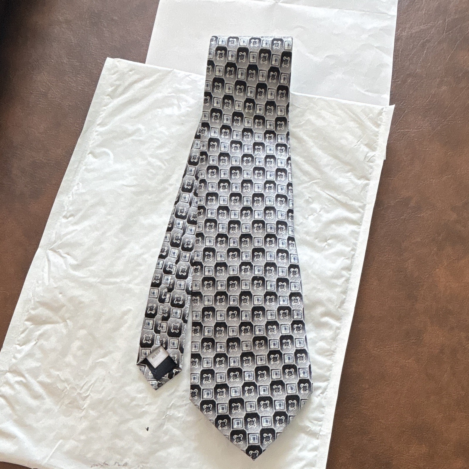 Pierre Cardin Men’s Silk Woven Tie Geometric Faces Abstract Black Gray White
