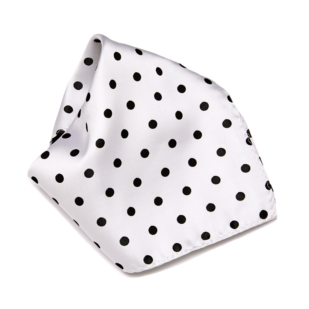WHITE with BLACK Polka Dots Handkerchief Pocket Square Hanky Men’s Handkerchiefs