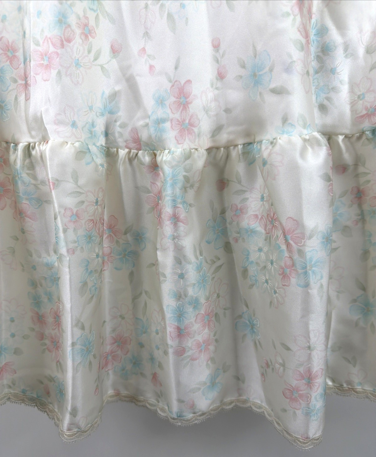 VTG Sara Beth Satin Poly Nightgown Robe Set Pink/Blue Floral Lace Bridal Small