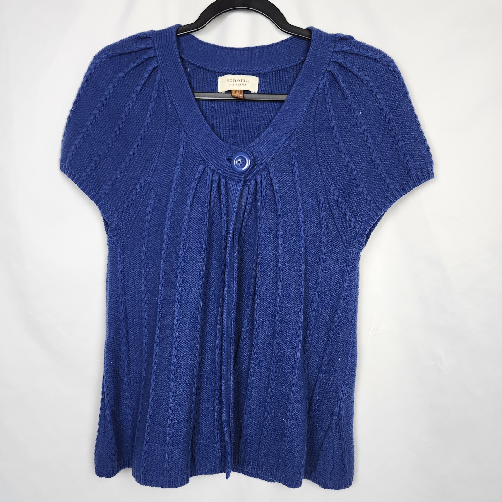 Sonoma Women One Button Knit Cardigan Sweater Short Sleeve Blue Size Medium