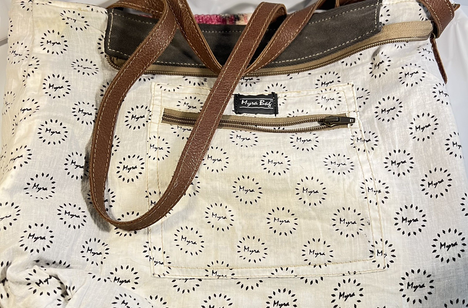 Myra Large Canvas and Leather Purse Shoulder Bag in Pink Floral Flowers