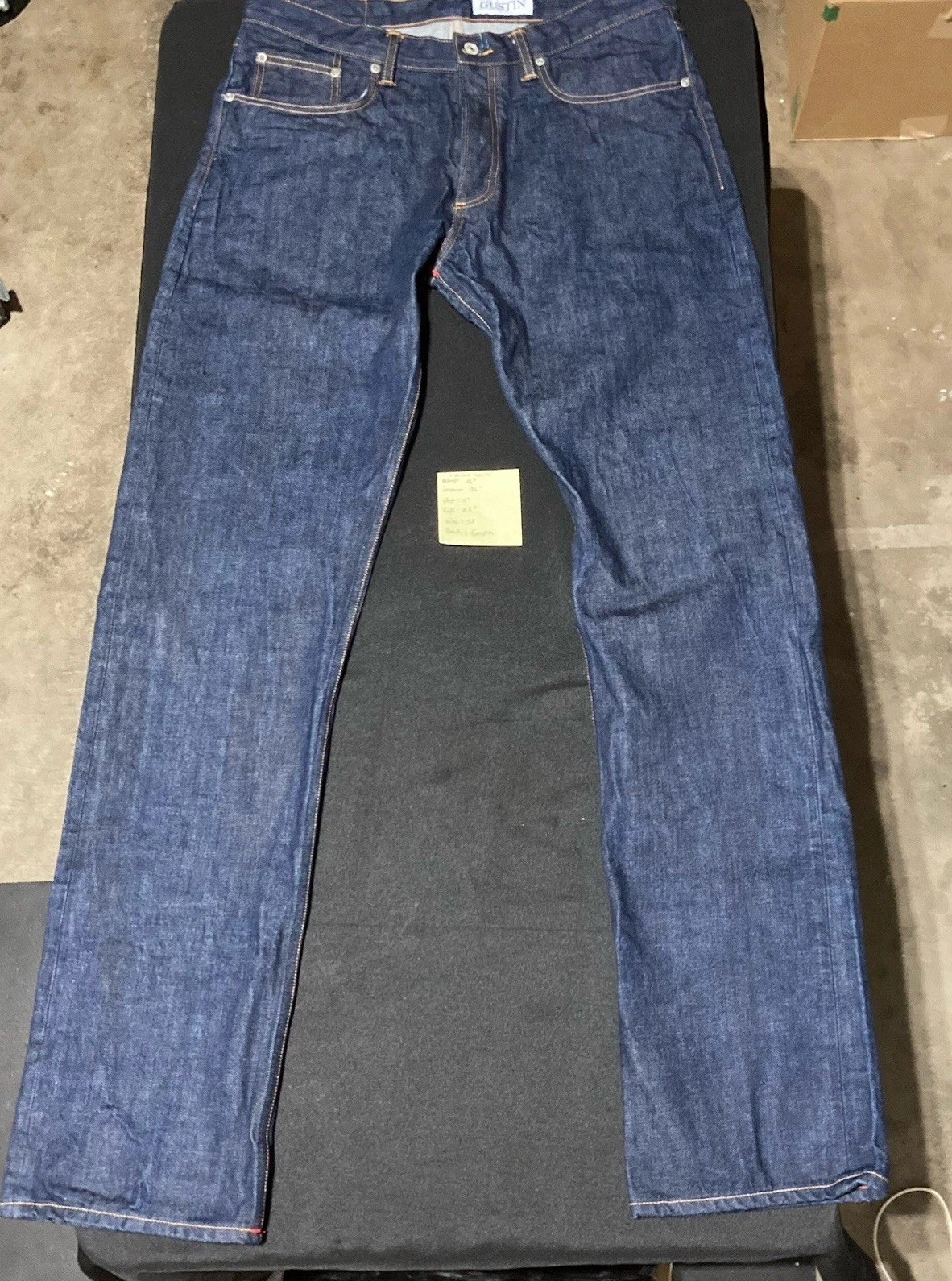Gustin Selvedge Straight Denim Jeans Size 38 Original Hem Dark Raw