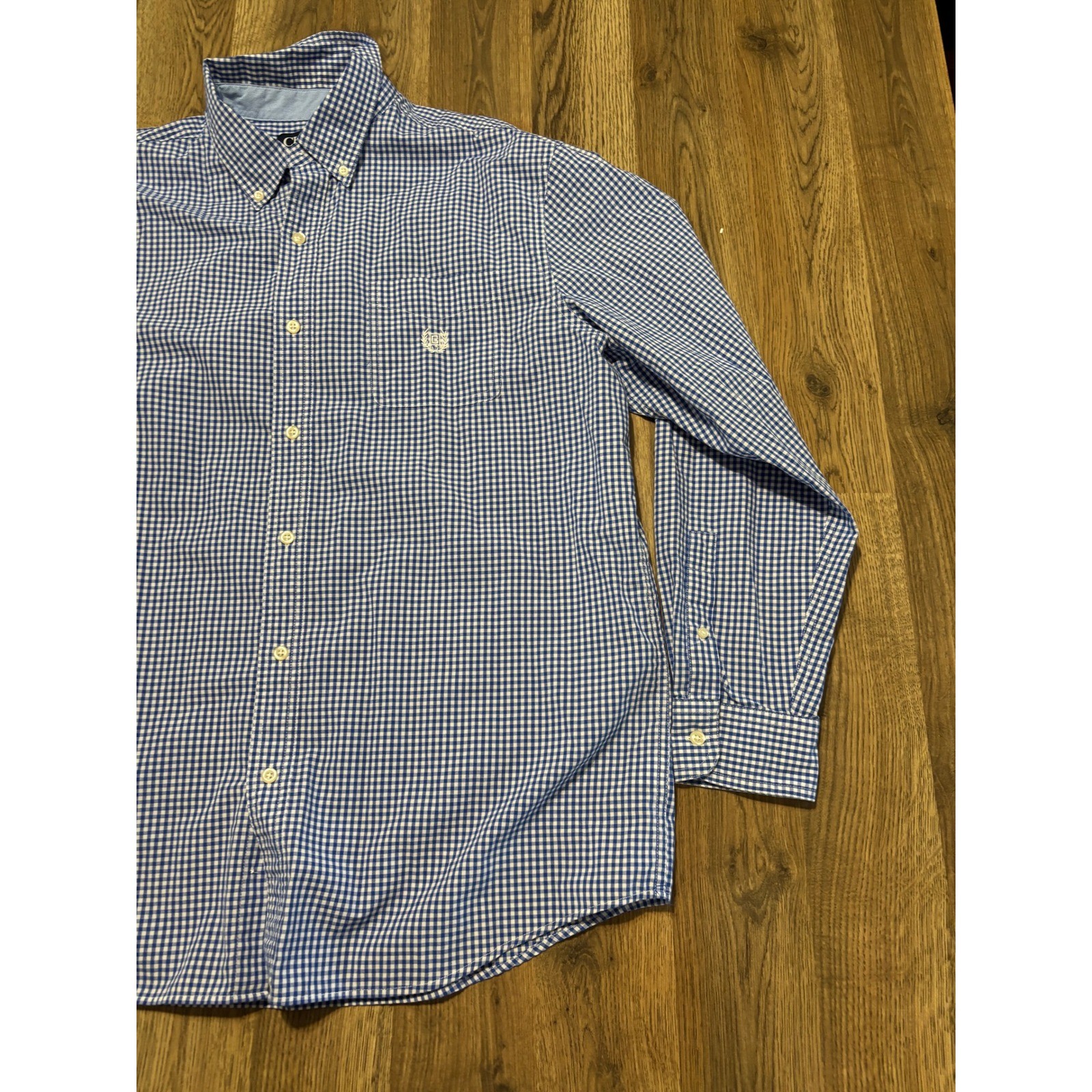 Chaps Button Down Shirt Mens XL Blue Gingham Easy Care Excellent