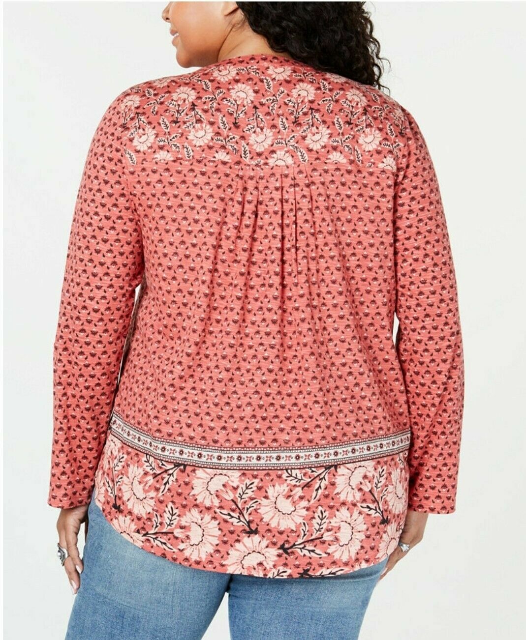 Style&Co Women’s Orange Ladder Trim Roll Tab Sleeve Top Plus Sizes 0X/1X/2X/3X