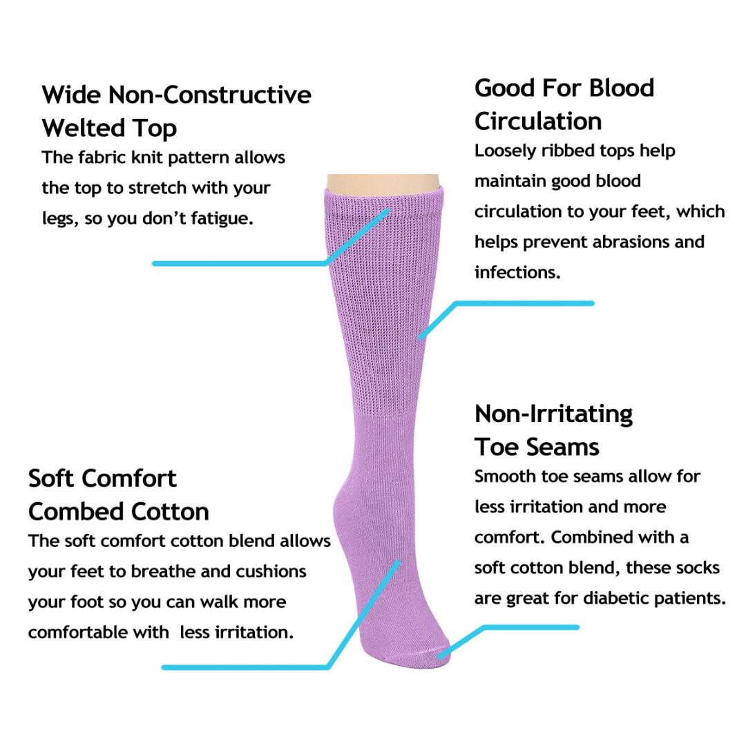 6 Pairs Women Loose Fit Crew Diabetic Cotton Socks Circulatory Non Binding Top