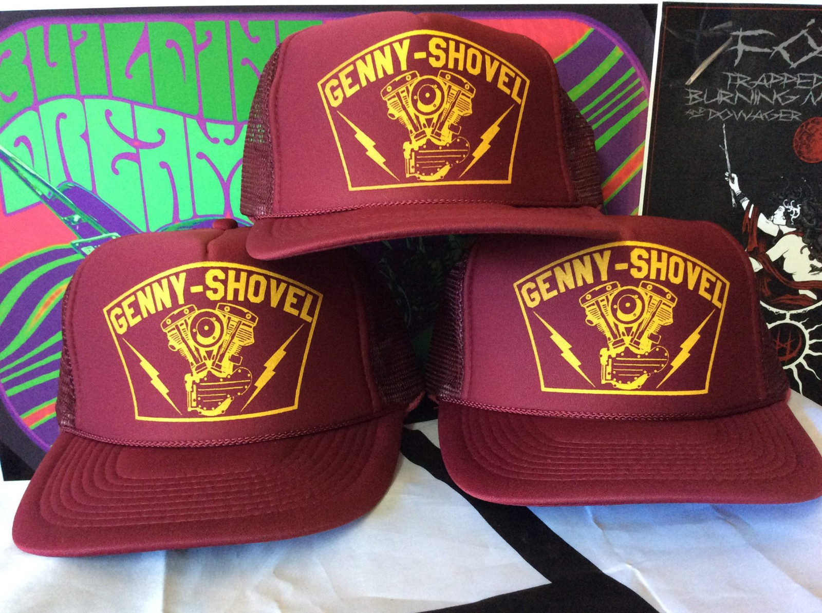 GENNY-SHOVEL TRUCKER HAT! shovelhead engine harley davidson biker vtg chopper