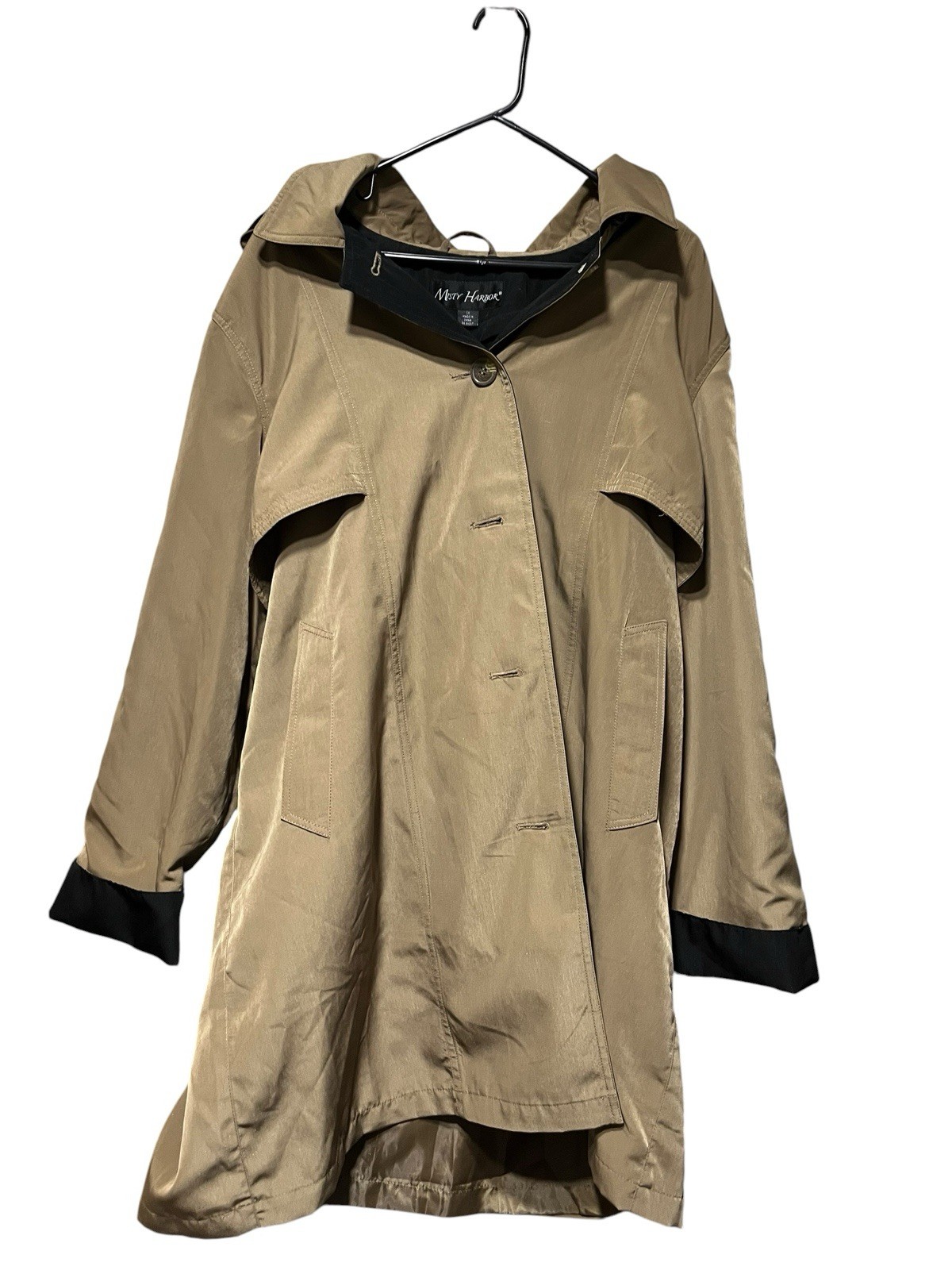 Misty Harbor Women’s Beige Hooded Belted Trench Coat Button Mid-Length 1X