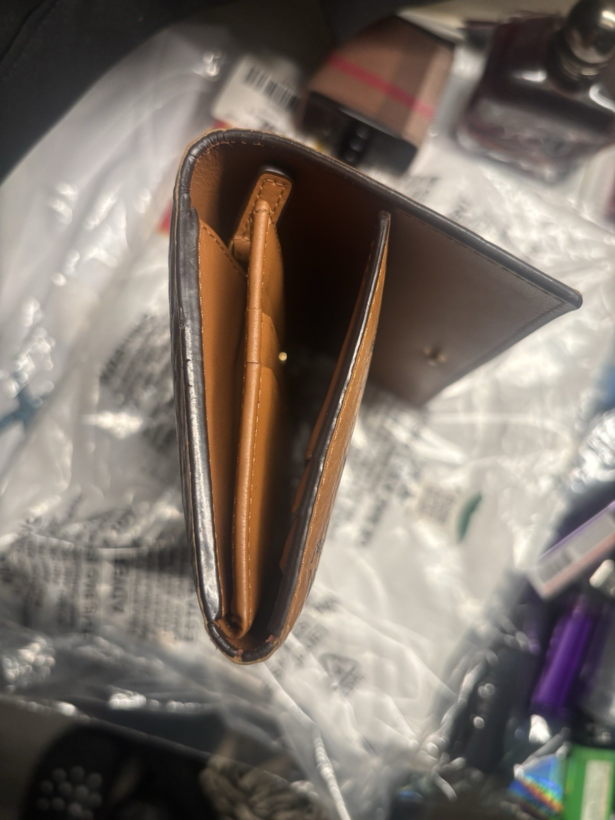 Authentic MCM Large Tri Fold Wallet in Visetos Original Cognac