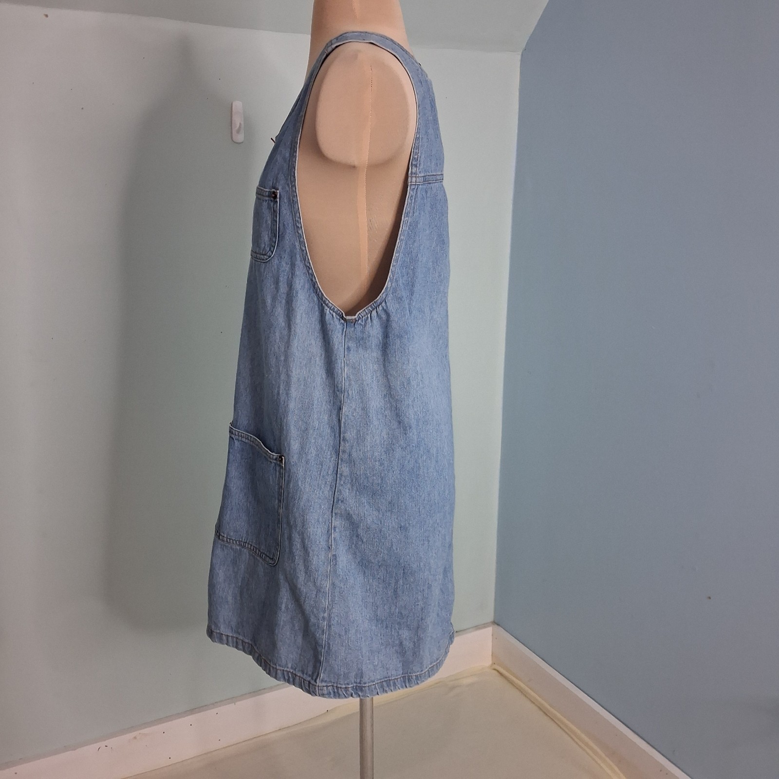 Denim Overall Pinafore Vintage Apron Style Jumper Dress Sleeveless Cottage S