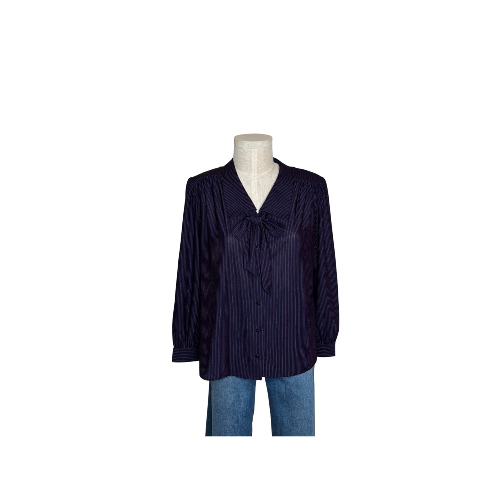 Vintage 80s TopNotch brand blouse, Deep navy and red pinstripe L