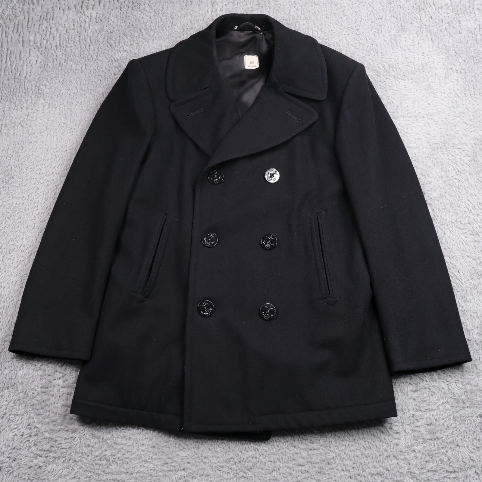Vintage Sterlingwear Of Boston Coat Mens 40S Black Wool US Navy Peacoat Overcoat