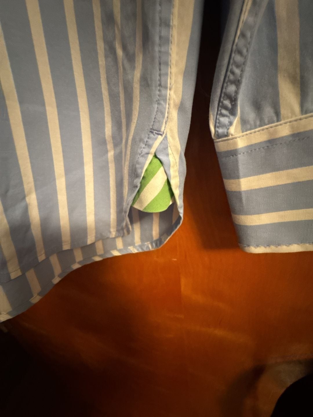 Vintage Tommy Hilfiger Men’s Long Button Down Shirt Blue and White Striped