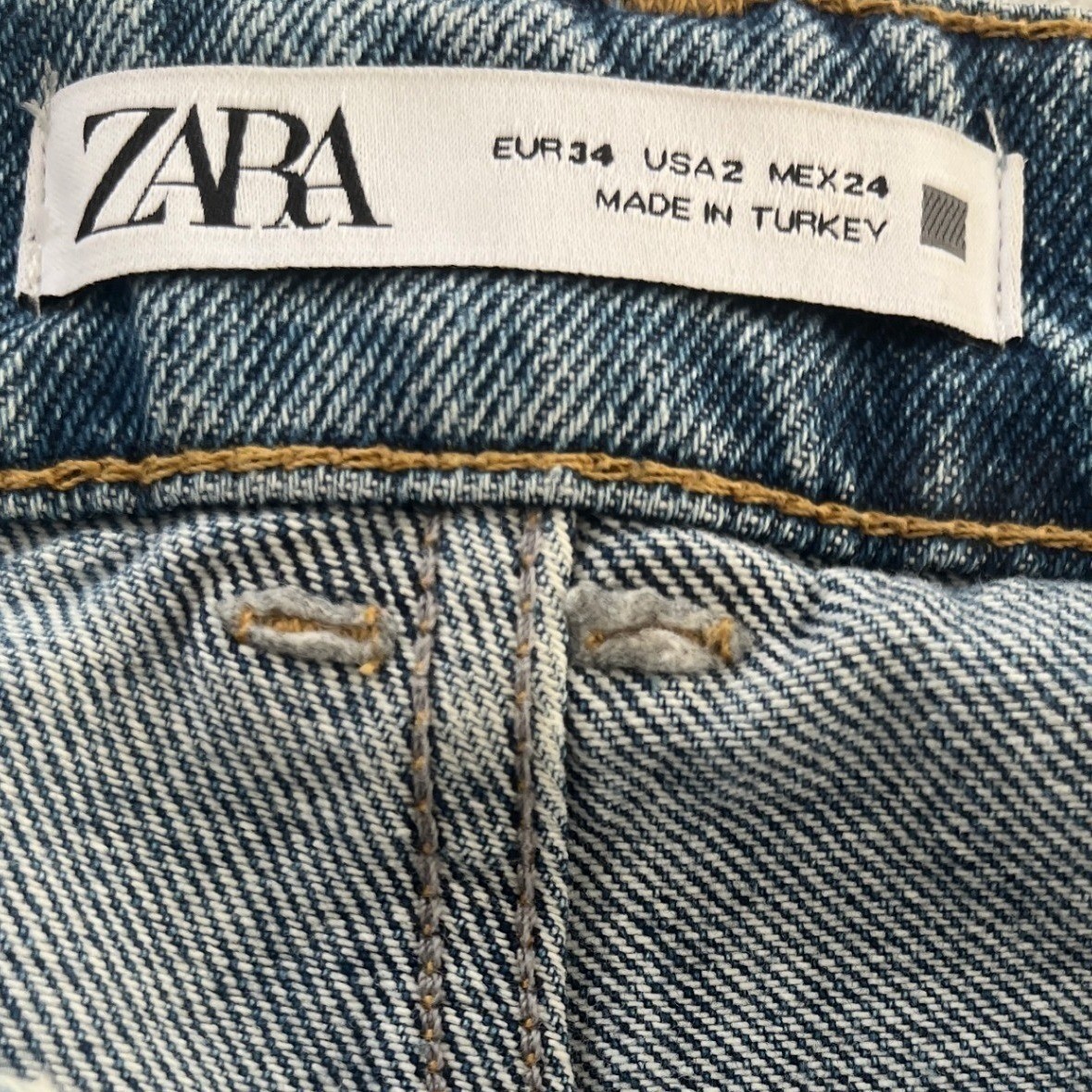 ZARA High Waist Straight Leg Distressed Blue Jeans 2 26×33 Tall 90s Grunge Y2K